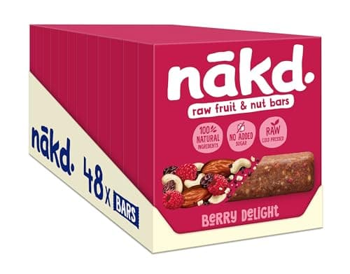 Image of Nakd Berry Delight Natural Fruit & Nut Bars - Vegan - Healthy Snack - Gluten Free, 35 g (Multipack case 48 Bars)