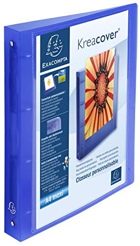 Image of Exacompta - ref. 51562E - 1 customizable rigid PP binder with 1 pocket - 4 round rings, 30 mm diameter - External dimensions: 32 x 26.8 cm - A4 Maxi file format - Colour: blue
