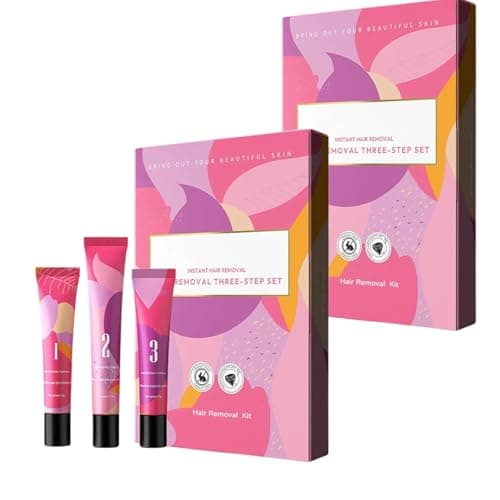 Image of 2 Pack Hair Remover Cream for Face - 1-3 Steps Care Kit Gentle Painless Hair Removal Kit, Upper Lip Remover, Depilatory Cream, Moisturizing Formula, Tightness and Leaves Skin Comfortable