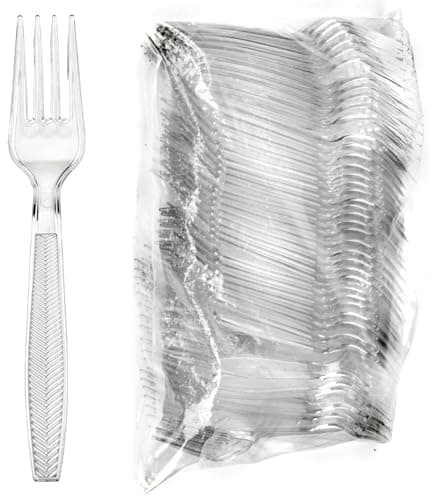 Image of Signature Packaging Re-usable Plastic Cutlery, Heavy Duty Washable Utensils for Dessert, Camping, Picnic & Tea Parties, Non Toxic Disposable for Food & Events - Forks, Pack of 100