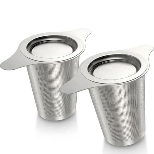 Image of 2 Pack Tea Strainer Set, Loose Leaf Infuser with Lid and Side Handles, Stainless Steel Mesh Filter for Mugs, Cups and Teapots, Large Basket Design for Steeping Tea Leaves and Herbal Drinks