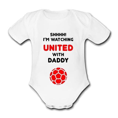 Image of Psychobaby UNITED Shhhh! I'm watching with Daddy Mummy Grandad Manchester Football Babygrow Cute Personalised Funny Baby Vest Grow Boys Girls Utd Gift Babygrow Bodysuit MAN