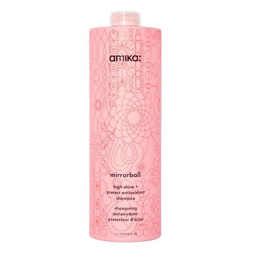 Image of amika mirrorball high shine + protect antioxidant hair shampoo - sulfate free shampoo for fine to medium strands - boosts shine + colour vibrancy - protects against pollution buildup (1000 ml)