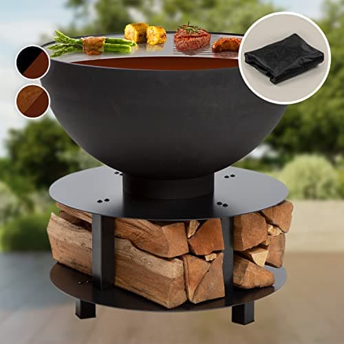 Image of Blumfeldt Fire Pit for Garden, Portable Fire Pit with BBQ Grill, Outdoor Round Fire Bowl Grill Grate w/Steel Bowl, BBQ Table Set for Camping & Patio, Log Wood Burner, Weatherproof, 60 x 56 x 60 cm