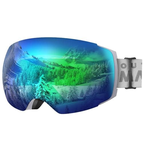 Image of OutdoorMaster Ski Goggles PRO - Frameless, Interchangeable Lens 100% UV400 Protection Snow Goggles for Men & Women ( Grey Frame VLT 18% Grey Lens with Full REVO Green and Free Protective Case )