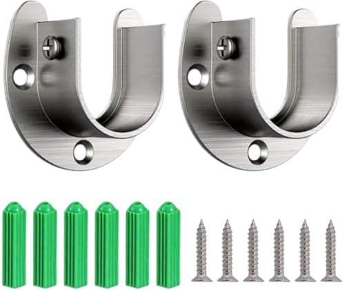 Image of GZSYWZ 2 Pack Wardrobe Rail Bracket - Flange Rod Holder, Closet Rod Bracket End Supports Sockets Stainless Steel U-shaped Closet Pole Sockets for Wardrobe Shower Curtain, 25mm