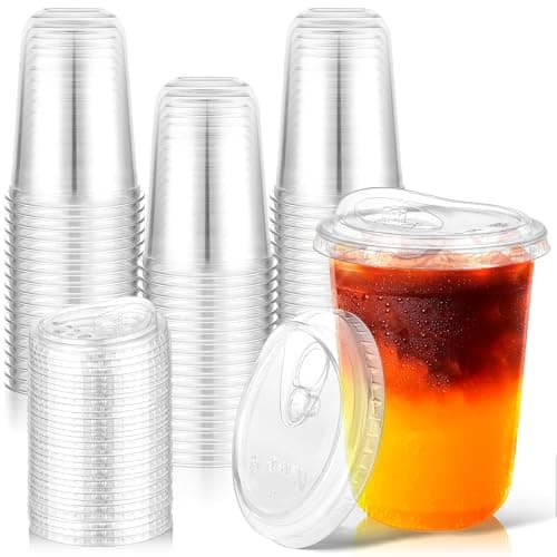 Image of KesaPlan 50Pack 460ml(16oz) Clear Plastic Cups with Strawless Lips - Reusable PET Takeaway Coffee Cups for Iced Coffee Bubble Tea Smoothies & Cold Drinks, Plastic Cup Party & Commercial Drinkware