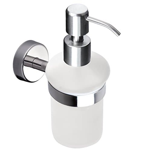 Image of Kapitan Liquid Soap Dispenser and Holder, Frosted Glass, Wall Mounted, Stainless Steel AISI 304 18/10, Polished Finish, Made in EU, 20 Years Warranty