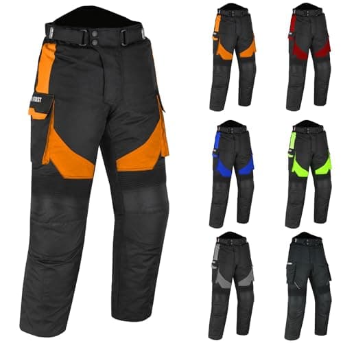 Image of PROFIRST Motorbike Waterproof Trouser Motorcycle Protective Pant Motorcycle Armored Trouser for Men| Length 32 Inch (XL, Orange)