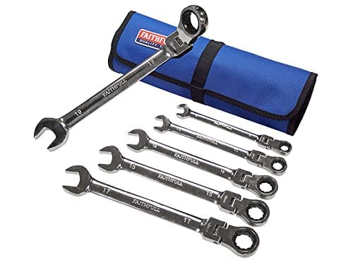 Image of Faithfull FAISPARAT6SR Flexi Head Ratchet Spanner Set 6 Piece Including Tool Rool