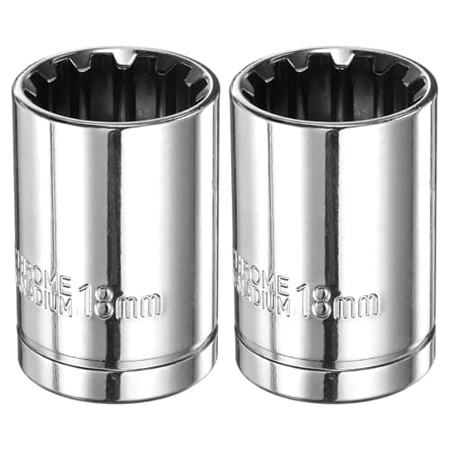 Image of sourcing map 2pcs 12 Point Socket 1/2" Drive by 18mm Metric Shallow Socket Chrome Vanadium Steel 12-Point Standard Sockets Mechanic Hand Tool for Car Repair Mechanical Maintenance Home Use