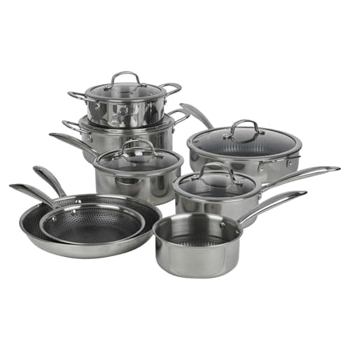 Image of HEXTEC Laser Etched Honeycomb Non Stick Stainless Steel Cookware Pots, Pans & Frying Pan Sets, Induction Ready, Oven & Dishwasher Safe with Stay Cool Handles, PFOA Free Set of 5/6/7/8 Pcs