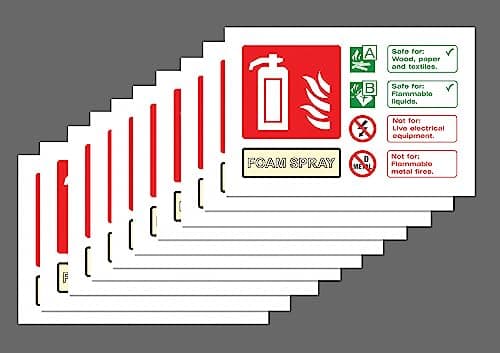 Image of Foam Fire Extinguisher ID Safety sign 150mm x 100mm (Pack of 10 signs) - Self adhesive stickers