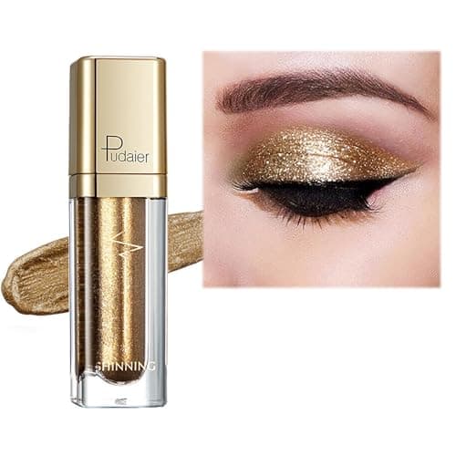 Image of Gold Metallic Liquid Glitter Eyeshadow & Waterproof Eyeliner Pen - Long-Lasting, Matte Shimmer, Highly Pigmented, Sparkly, & Easy to Blend