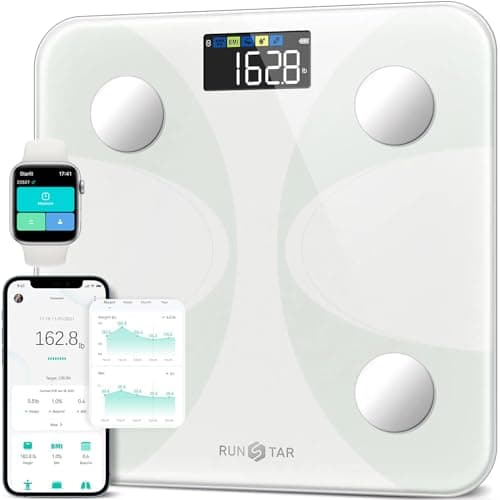 Image of Runstar Smart Scale for Body Weight and Fat Percentage, High Accuracy Digital Bathroom Scale with LCD Display for BMI 13 Body Composition Analyzer Sync with Fitness App - White