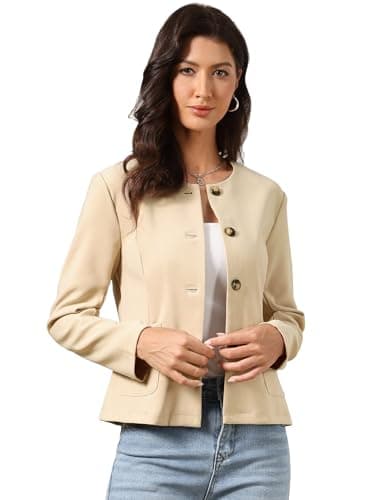 Image of Allegra K Women's Vintage Crop Jackets Casual Elegant Lightweight Button Short Coat Jacket Khaki XL