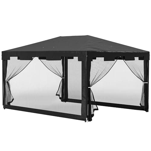 Image of Outsunny 4 m x 3 m Gazebo with Sides, Outdoor Party Tent, Sun Shade Canopy with Mesh Sidewalls, Dark Grey