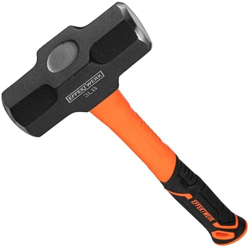 Image of Effektwerk Club Hammer (1.3 kg / 3 lbs) - Heavy-Duty Sledgehammer w/ 33 cm Shock Absorbing Fibreglass Rubber Handle - Drilling Sledge Hammer w/Forged Steel Head for Demolition Work