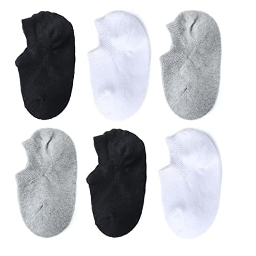 Image of Marchare Baby No Show Socks Cotton Non-Slip Low Cut Socks for Girls Boys Infant Toddler Value Pack Black/White/Grey 6 pairs 6-12 months