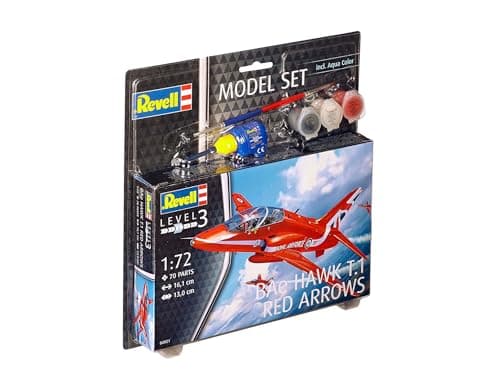 Image of Revell 64921 Model Set BAe Hawk T.1 Red Arrows 1:72 Scale Unbuilt/Unpainted Plastic Model Kit with Accessories