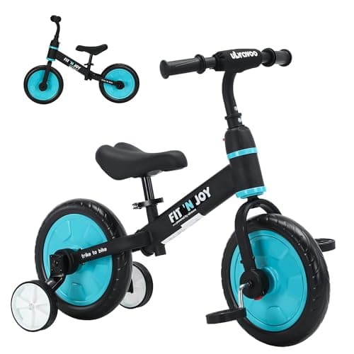 Image of UBRAVOO Fit 'n Joy Beginner Toddler Training Bicycle, 4-in-1 Kids Balance Bike with Pedals & Training Wheels Options, Trike to Bike Riding Toys for Boys Girls 2-5 (Blue)