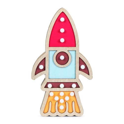 Image of ValueLights | Kids Wooden Rocket Table Lamp Battery Powered, Wall/Table Nursery Bedroom Night Light | Table Lamps & Home Improvements Essential