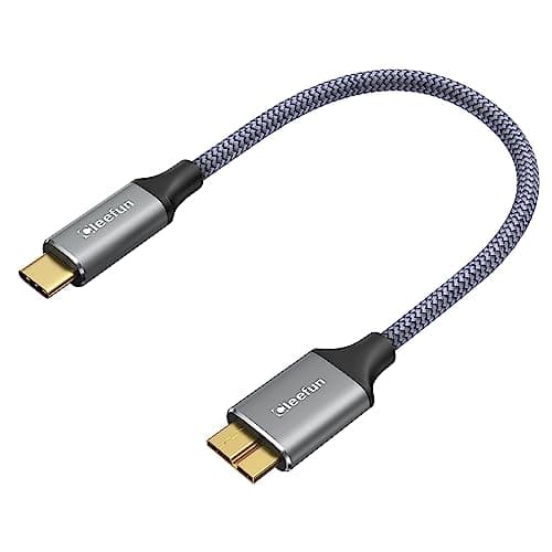 Image of CLEEFUN Short USB C Hard Drive Cable 0.3m,USB C to USB 3.1 Micro B 10Gbps Nylon Braided USB Type C to Portable External Hard Drive Cord for Seagate,WD,Toshiba,Westgate,Samsung M3, Galaxy S5,Camera