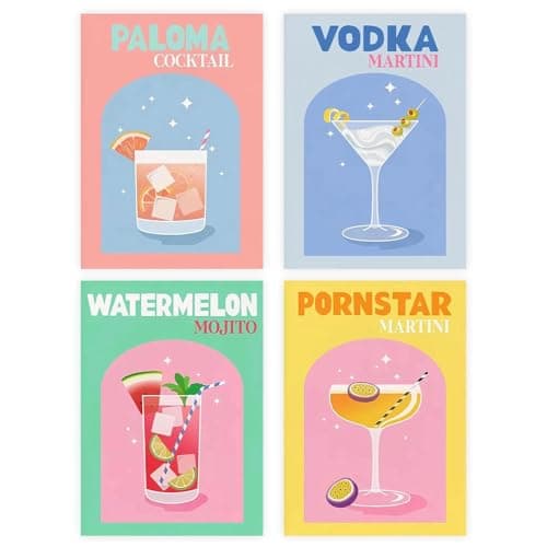 Image of 4 Pack Cocktail Diamond Art Kits for Adults, 5D Cocktail Theme Diamond Painting Kits for Adults Beginners, Aesthetic Round Full Drill Diamond Painting Kits for Home Wall Decor Gift, 12x16Inch