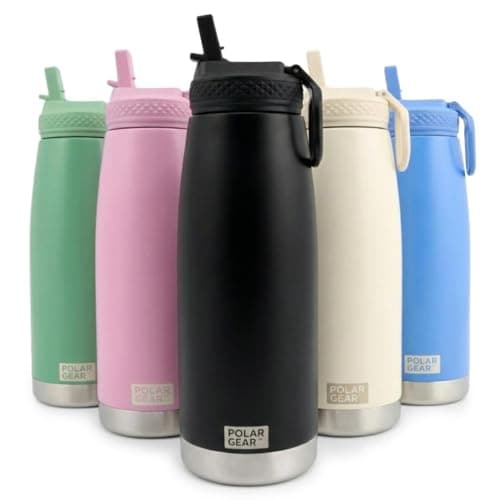 Image of Polar Gear 930ml Double Wall Stainless Steel Water Bottle with Straw | Leakproof Thermal Insulated Water Bottles with Straw | BPA Free Metal Drinking Bottles for Adults for Gym Work Travel (Black)