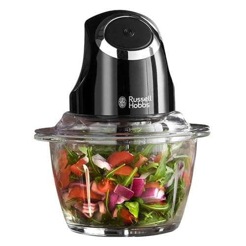 Image of Russell Hobbs Desire Electric Fruit & Vegetable Mini Chopper, 1L glass bowl with 500ml food capacity & storage lid, Dishwasher safe parts, Stainless Steel blades, One touch operation, 200W, 24662