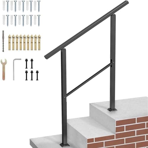 Image of RHSHANLICUN 3-Step Handrails for Outdoor Steps,Outdoor Stair Handrail Fits 1 to 3 Steps,Black Wrought Iron Hand Rail Stair Railing Kit for Concrete Steps,Porch Steps, TUXN20231218