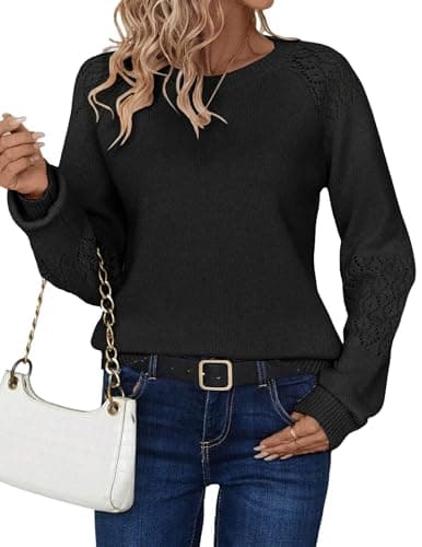 Image of Zeagoo Womens Knitted Jumper Long Sleeve Hollow Out Sweater Autumn Pullover Tops Casual Lightweight Crew Neck Knitwear Black XL