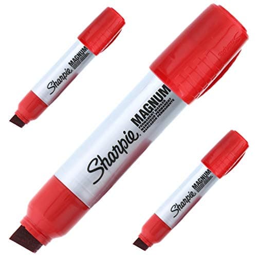 Image of 3 x Sharpie Magnum Permanent Markers with Extra Wide Chisel Tip, Suitable For Most Wet, Dry & Oily Surfaces, Red - Loose in Plain Packaging