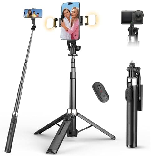 Image of RISEOFLE 43'' Selfie Stick Tripod with Light, All-in-One Portable & Extendable Cell Phone Tripod Stand with Wireless Remote, Selfie Stick for iPhone/Samsung/Smartphone/Camera