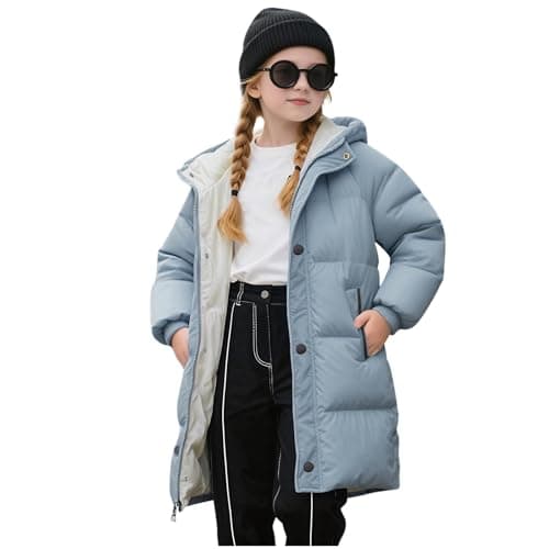 Image of NSICBMNO Girls Puffer Jacket Long Winter Coats Kids Padded Coat - Hooded, Warm, Lightweight, Quilted, Padded, Down, Zip Up, Long Sleeve, Thick, Thermal, Overcoat, School Coats For 4-5 Years