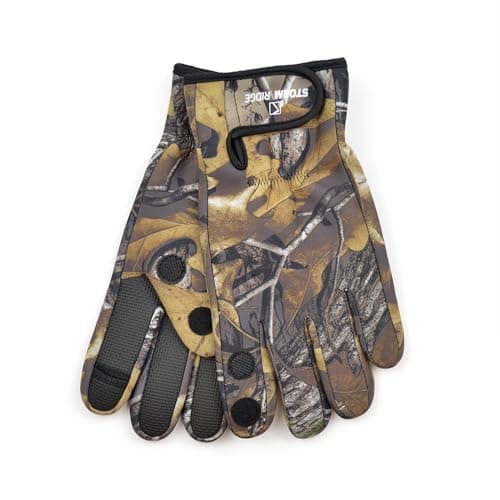 Image of GM Apparel Mens Neoprene Gloves - Fishing Hunting Shooting Sports Outerwear with Rubber Grip Palm and Fold Back Fingers, Thumb and Index, Perfect for Fishing Hiking, Outdoor Use (Camouflage, S-M)