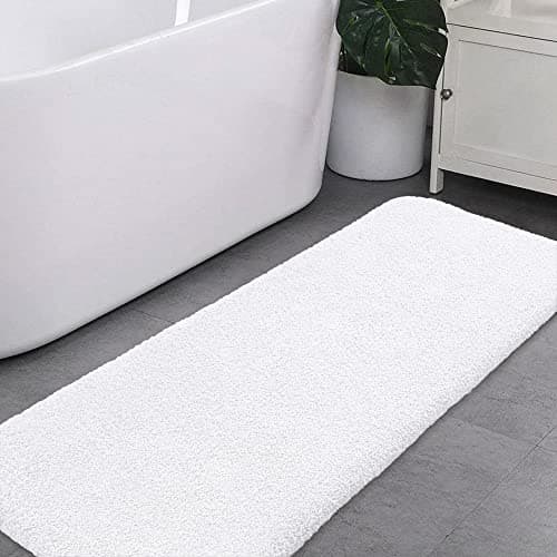 Image of VANZAVANZU Non Slip Bath Mat Extra Large Bathroom Runner Rug Thickened Bath Rug for Bathroom Absorbent Ultra Soft Bedside Carpet Fluffy Microfiber Runner Floor Mat - 50 x 122cm (White)