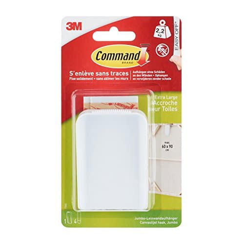 Image of Command XL Jumbo Canvas Hanger, 1 Picture Nail and 4 Large Strips (L), White, Damage-Free Hanging, Holds up to 2.2 kg