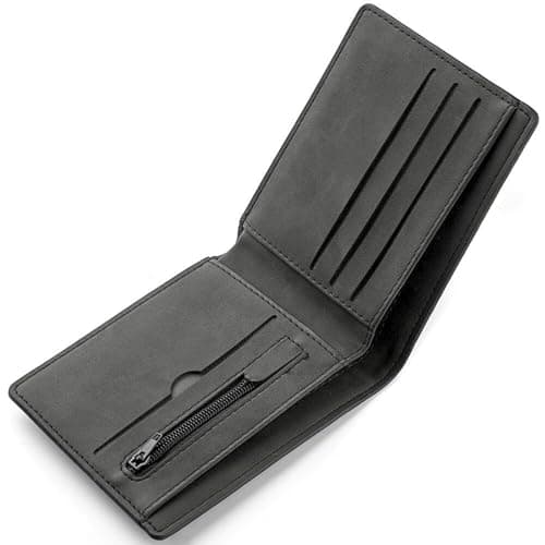 Image of KEYRI 1 PCS Leather Wallets Mens Slim Wallet with Card Holder Banknote Compartments and Coin Pocket Black Wallets for Work Business or Travel Minimalist Purses for Men UK (Black)