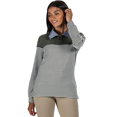 Image of Regatta Women Camiola' Overhead Button Collar Striped Fleece - Thyme Leaf Stripe, Size 16