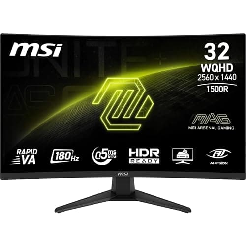 Image of MSI MAG 321CQF E18 32-Inch WQHD 1500R Gaming Monitor, 2560x1440 Rapid VA, 180Hz, 0.5ms, HDR ready, Eye care, AI vision, HDMI 2.0b, DP 1.4a, Frame-less, Tilt Adjustable, Vesa Mount, Black