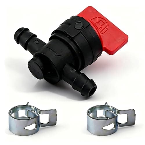 Image of 1 Pcs 1/4" Fuel Shut Off Valve with 2 Clamps, Motorcycle Petcock Fuel Tank Tap Valve, Straight Gas Shut Off Valve for Lawn Mowers, Engine Generator, Briggs & Stratton Gas Tank, Pressure Washer (Black)