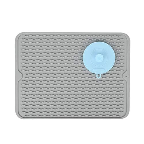 Image of Super Kitchen Large Silicone Dish Drying Mat Draining Board Mat Drainer Mat with a Multifunctional Silicone Sponge Scrubber, Heat Resistant Trivet Countertop Protector(40×30cm, Grey)