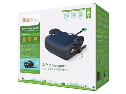 Image of Littlesgo IFix Booster Seat, i-Size ISOFIX Car Seat, for Child from 125-150cm (3-12 Years, Group 2/3), Portable, Triple Foam Layers for Comfortable Travel, ECE R129, Blue-Darkgrey, 1 Pack