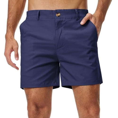 Image of Zetieny Mens Shorts Stretch Chino Short Regular Fit 6" (15.5cm) Cotton Shorts Summer Casual with Pockets Navy Blue