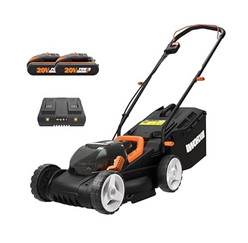 Image of Worx WG779E.2 40V 34cm Cordless Lawnmower, ideal for Gardens up to 230㎡, Cut-to-Edge, striped Lawn Roller, foldable Handle, PowerShare, includes 2x 2.0Ah Batteries, Charger & 30L Grass collection bag