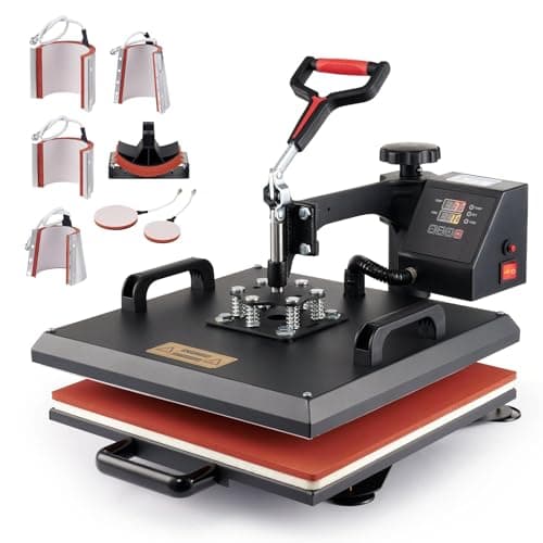Image of CREWORKS Heat Press Machine, 38 X 38cm 8 in 1 Multifunctional Heat Press, 360 Degree Swivel T-Shirt Press Machine for T Shirt Mug Hat Cap Plate Transfer Printer (38×38cm 8 in 1)