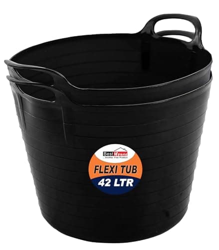 Image of Best House | 2 Pcs of Flexi Tub with Handles | 42 Litres | Black | Garden Tubs | Plastic Storage Container for Home, Washing, Garden Waste and DIY Projects - (Pack of 2)