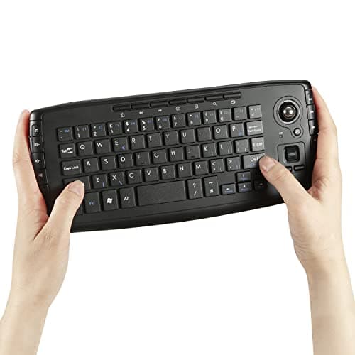 Image of Fonicer [Updated] Multimedia 2.4Ghz Wireless Mini Keyboard with Trackball Mouse Scroll Wheel for PC/Mac/Android Tv Box, Remote Controller,X Structure，QWERTY UK Layout