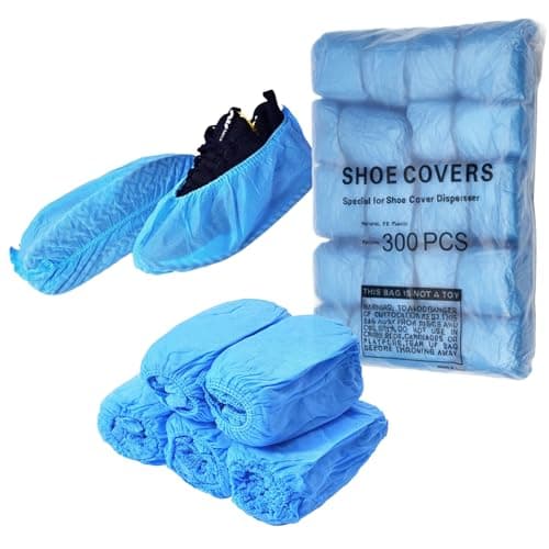 Image of 300pcs Disposable Waterproof Shoe Covers – Blue Anti-Slip Overshoes for Shoes & Boots | Strong Dustproof Plastic Foot Coverings for Indoor & Outdoor Use, Carpets, Floors, Rain, Shoe Safety Covers